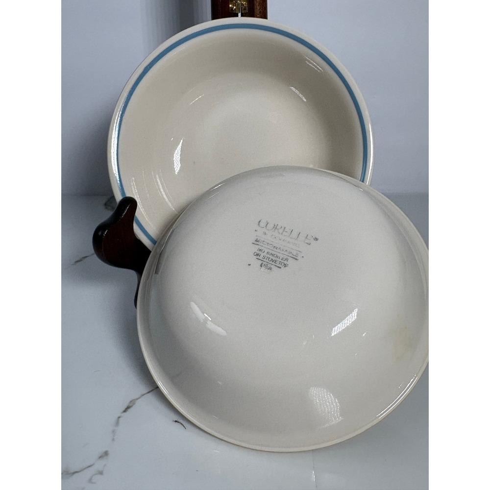 Corelle Livingware Morning Blue 6.25" Vintage Cereal Bowls Set of 6 Blue Rim - Picture 3 of 4